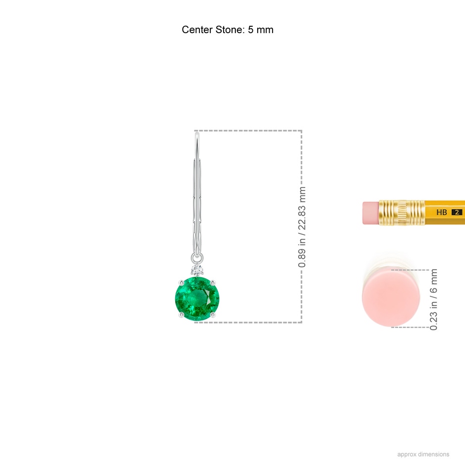 5mm AAA Emerald and Diamond Leverback Drop Earrings in White Gold ruler