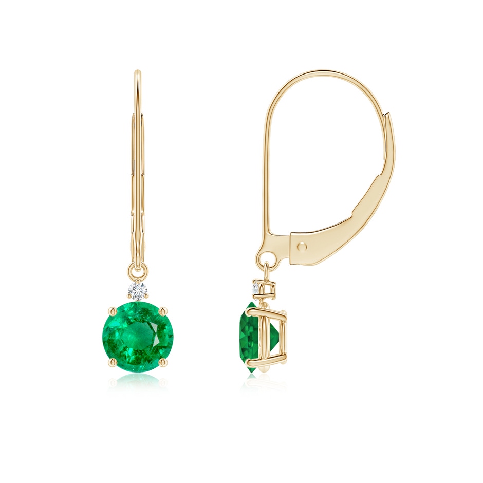 5mm AAA Emerald and Diamond Leverback Drop Earrings in Yellow Gold 