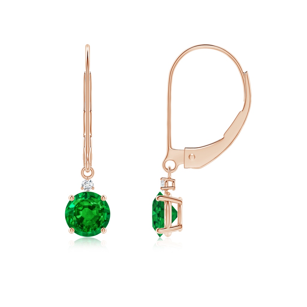 5mm AAAA Emerald and Diamond Leverback Drop Earrings in Rose Gold