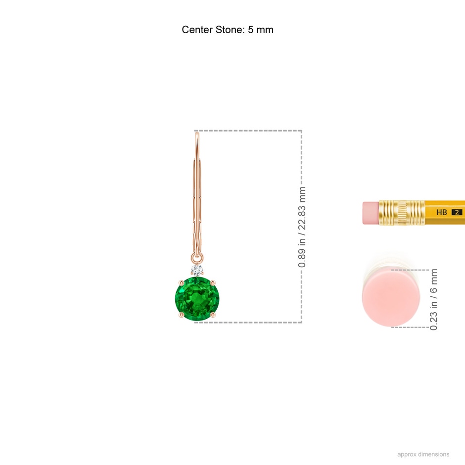 5mm AAAA Emerald and Diamond Leverback Drop Earrings in Rose Gold ruler