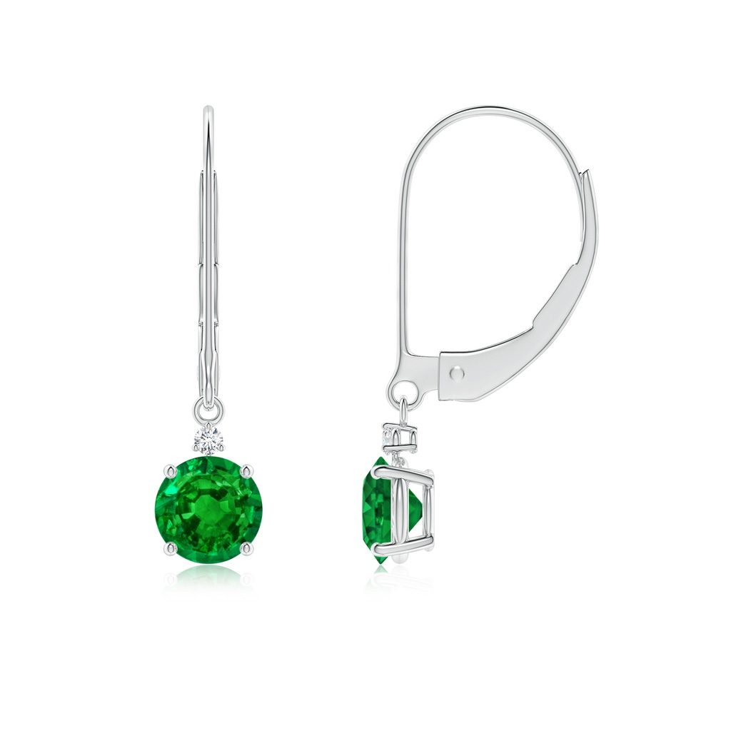 5mm AAAA Emerald and Diamond Leverback Drop Earrings in White Gold