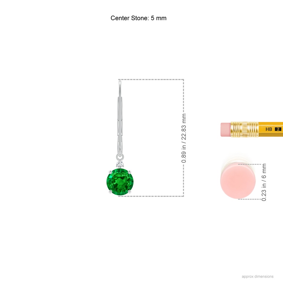 5mm AAAA Emerald and Diamond Leverback Drop Earrings in White Gold ruler