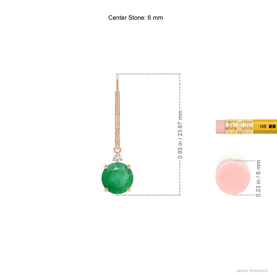 6mm A Emerald and Diamond Leverback Drop Earrings in Rose Gold ruler