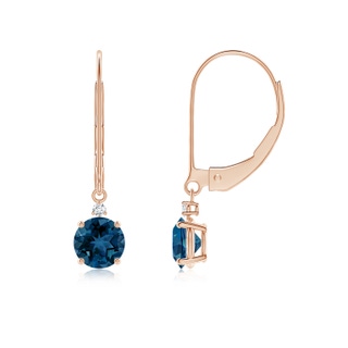 5mm AAA London Blue Topaz and Diamond Leverback Drop Earrings in 10K Rose Gold