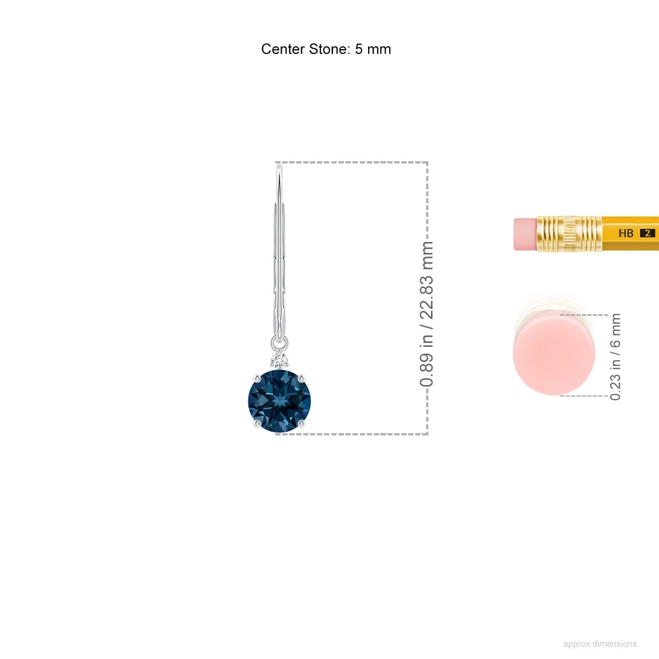 5mm AAAA London Blue Topaz and Diamond Leverback Drop Earrings in P950 Platinum ruler