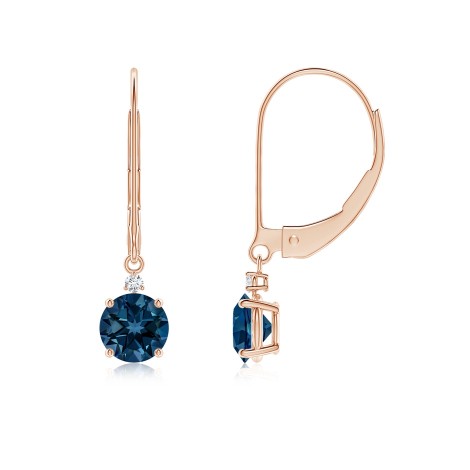 5mm AAAA London Blue Topaz and Diamond Leverback Drop Earrings in Rose Gold 
