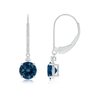 6mm AAAA London Blue Topaz and Diamond Leverback Drop Earrings in P950 Platinum