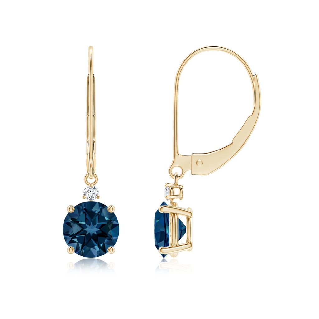 6mm AAAA London Blue Topaz and Diamond Leverback Drop Earrings in Yellow Gold