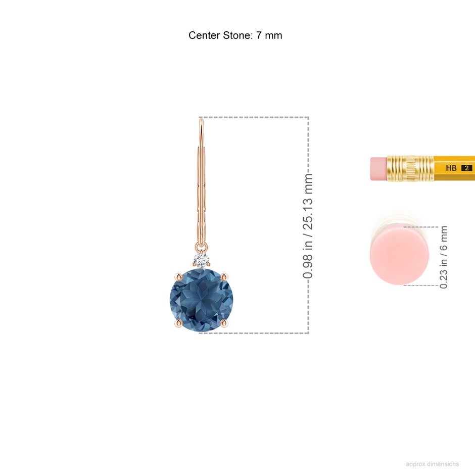 7mm A London Blue Topaz and Diamond Leverback Drop Earrings in 18K Rose Gold ruler