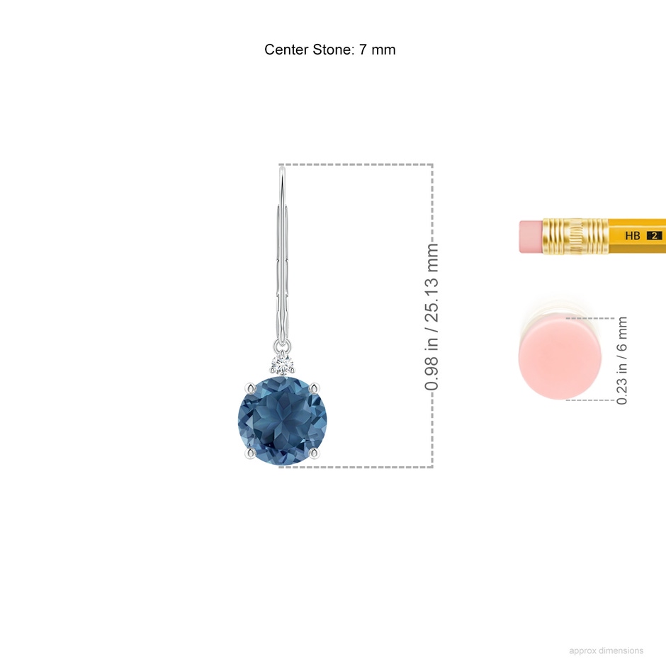7mm A London Blue Topaz and Diamond Leverback Drop Earrings in 18K White Gold ruler