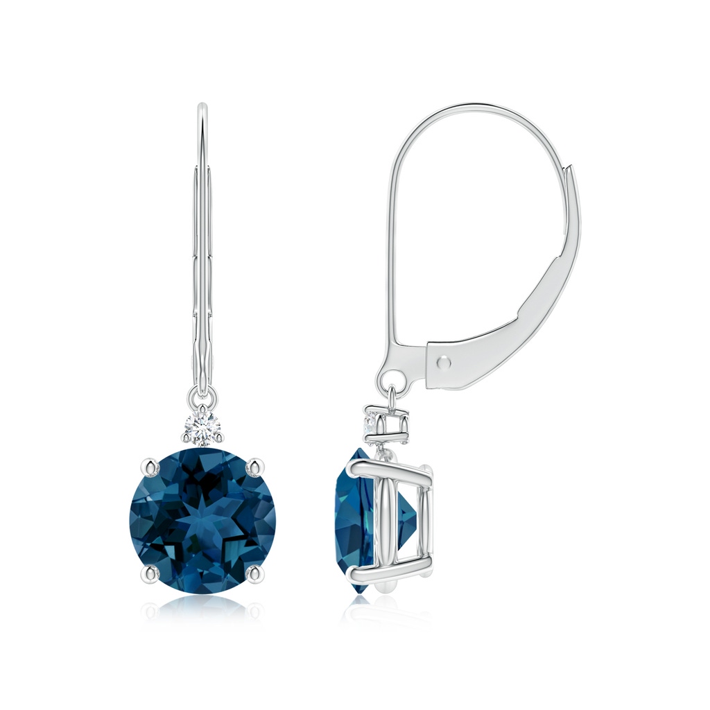 7mm AAA London Blue Topaz and Diamond Leverback Drop Earrings in White Gold