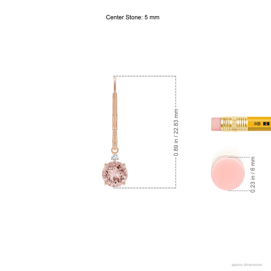 5mm AAAA Morganite and Diamond Leverback Drop Earrings in Rose Gold ruler