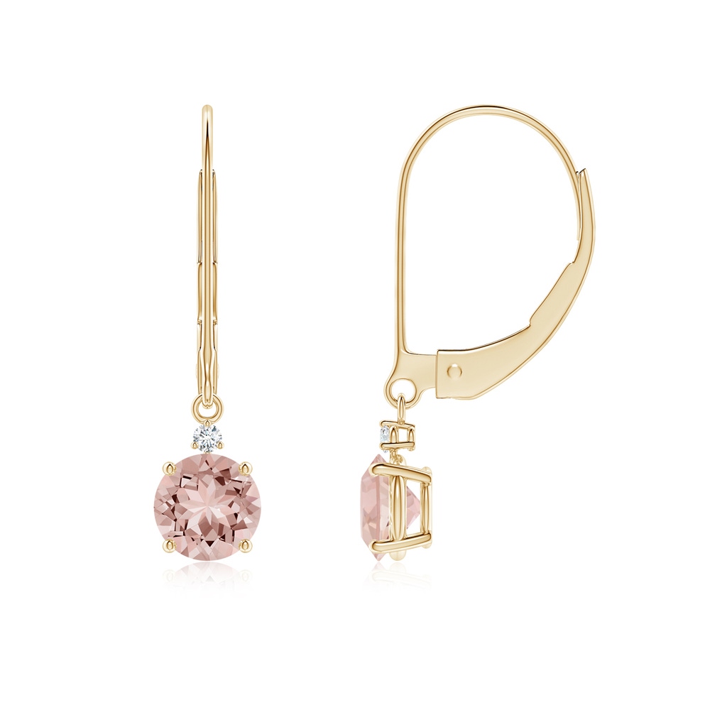 5mm AAAA Morganite and Diamond Leverback Drop Earrings in Yellow Gold