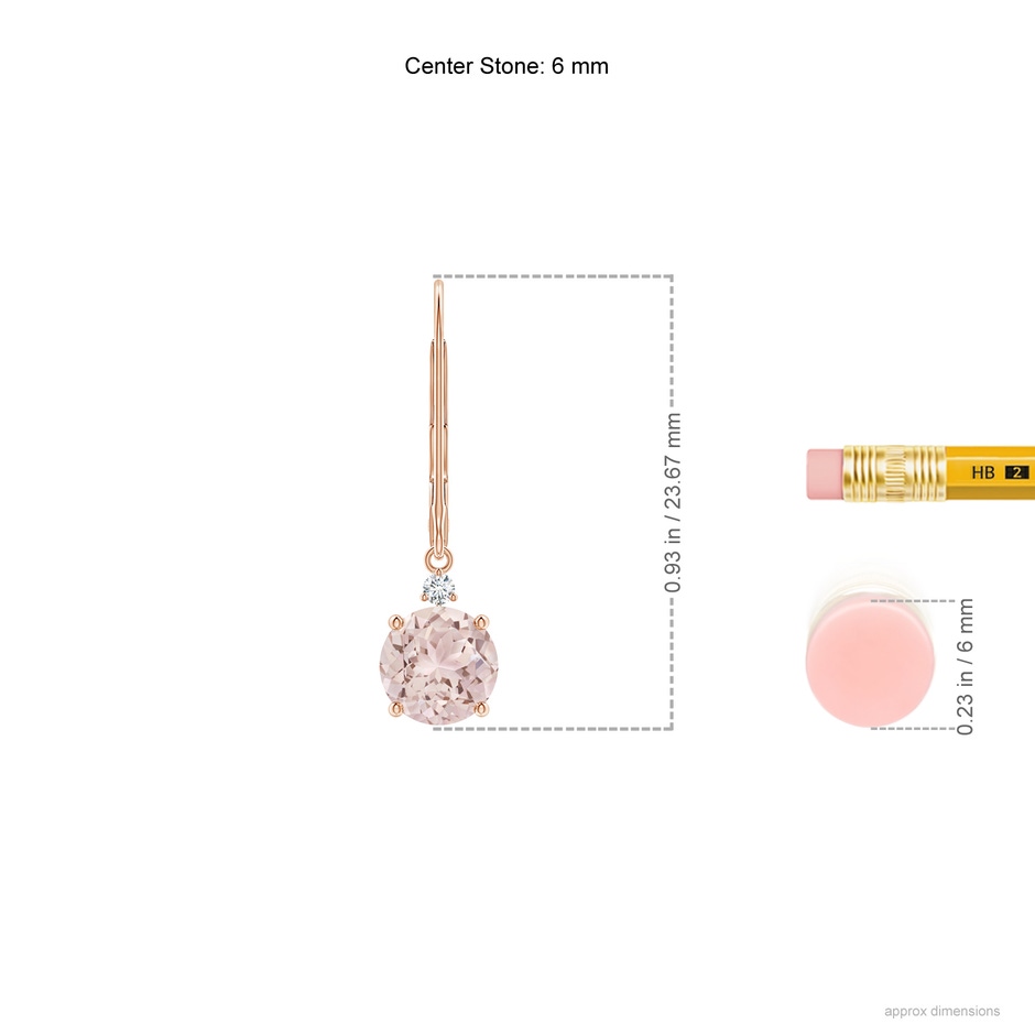6mm A Morganite and Diamond Leverback Drop Earrings in Rose Gold ruler