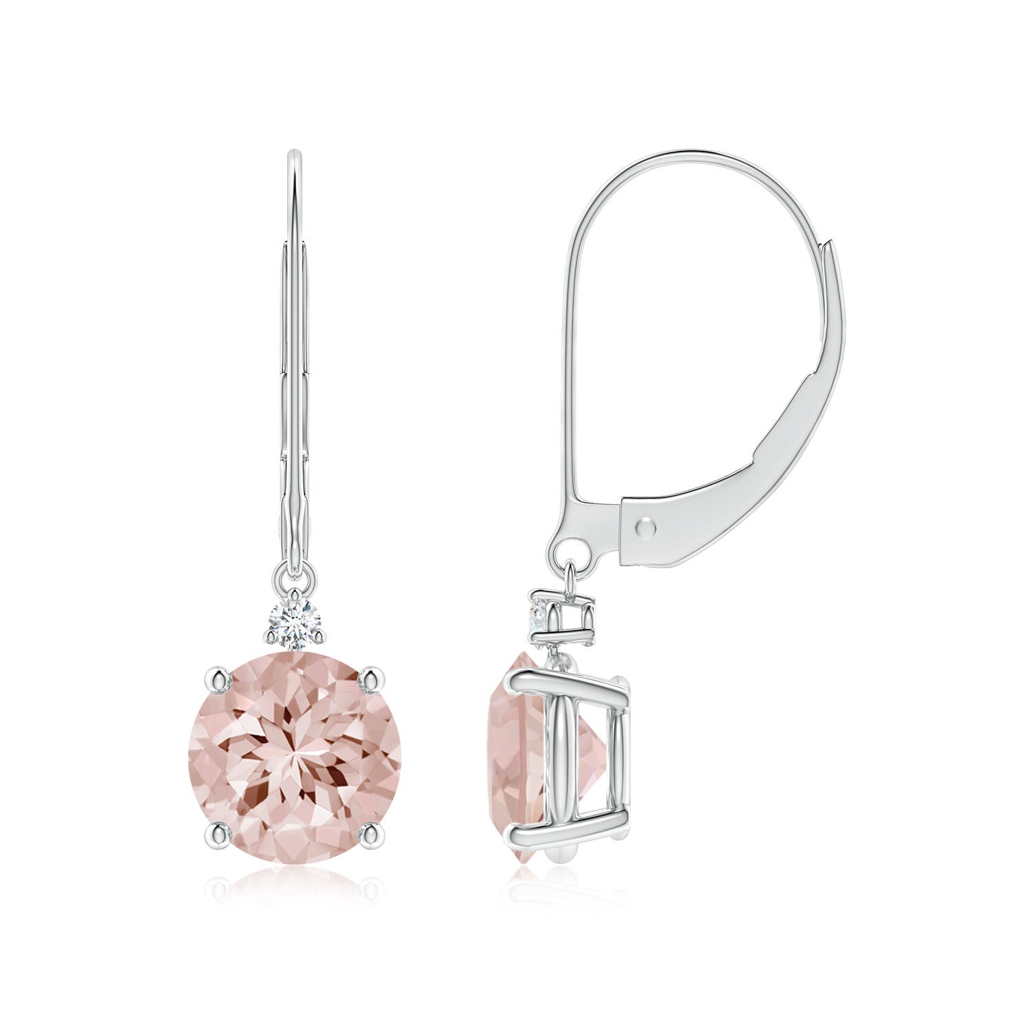 7mm AA Morganite and Diamond Leverback Drop Earrings in P950 Platinum