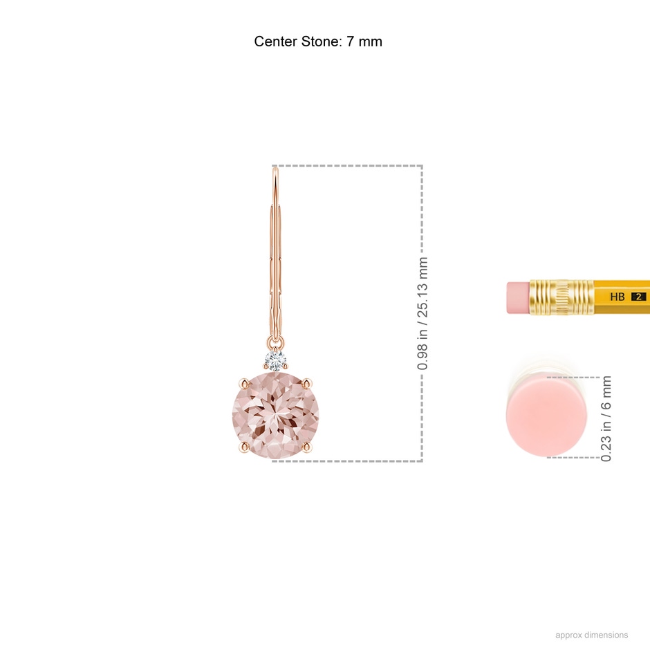 7mm AA Morganite and Diamond Leverback Drop Earrings in Rose Gold ruler