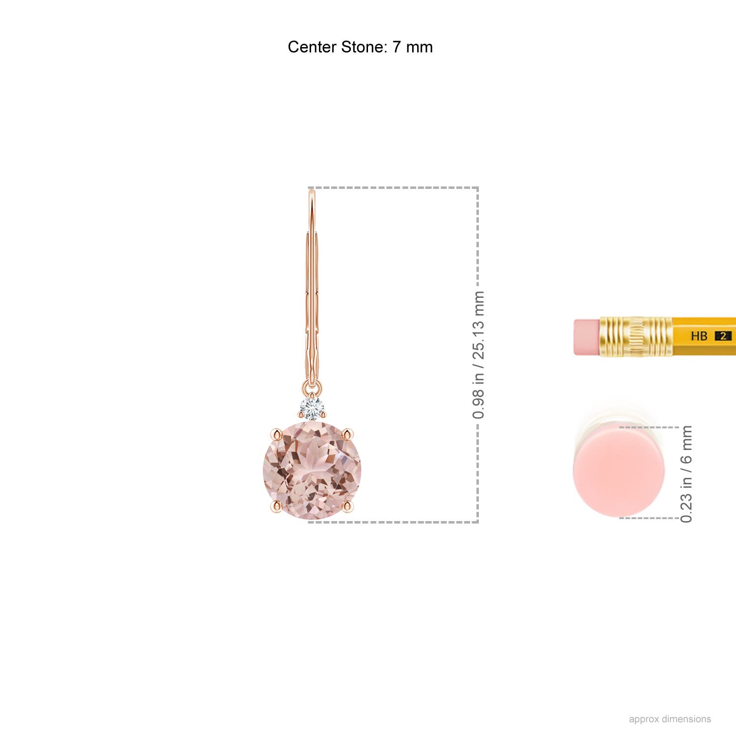 7mm AAA Morganite and Diamond Leverback Drop Earrings in Rose Gold - ruler