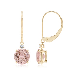 7mm AAA Morganite and Diamond Leverback Drop Earrings in Yellow Gold