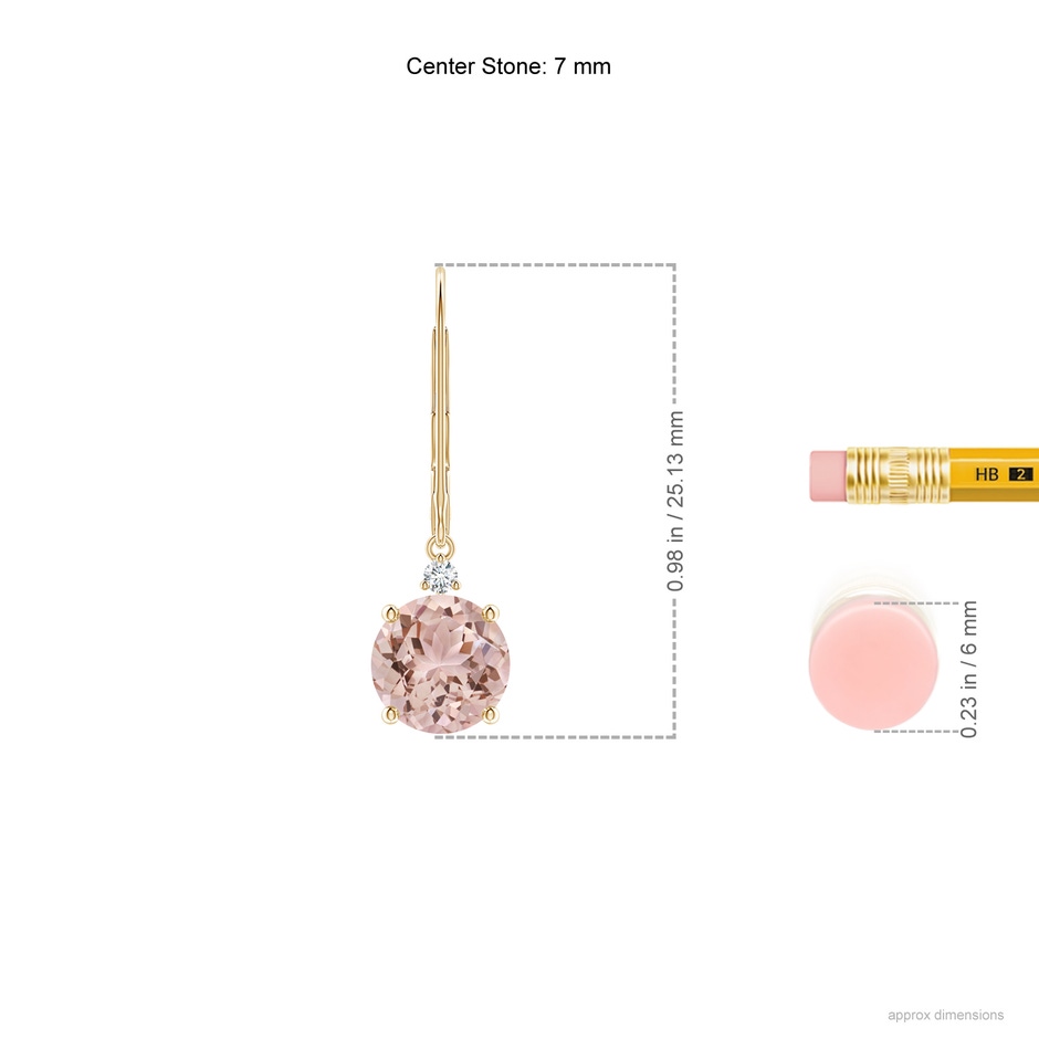 7mm AAA Morganite and Diamond Leverback Drop Earrings in Yellow Gold ruler