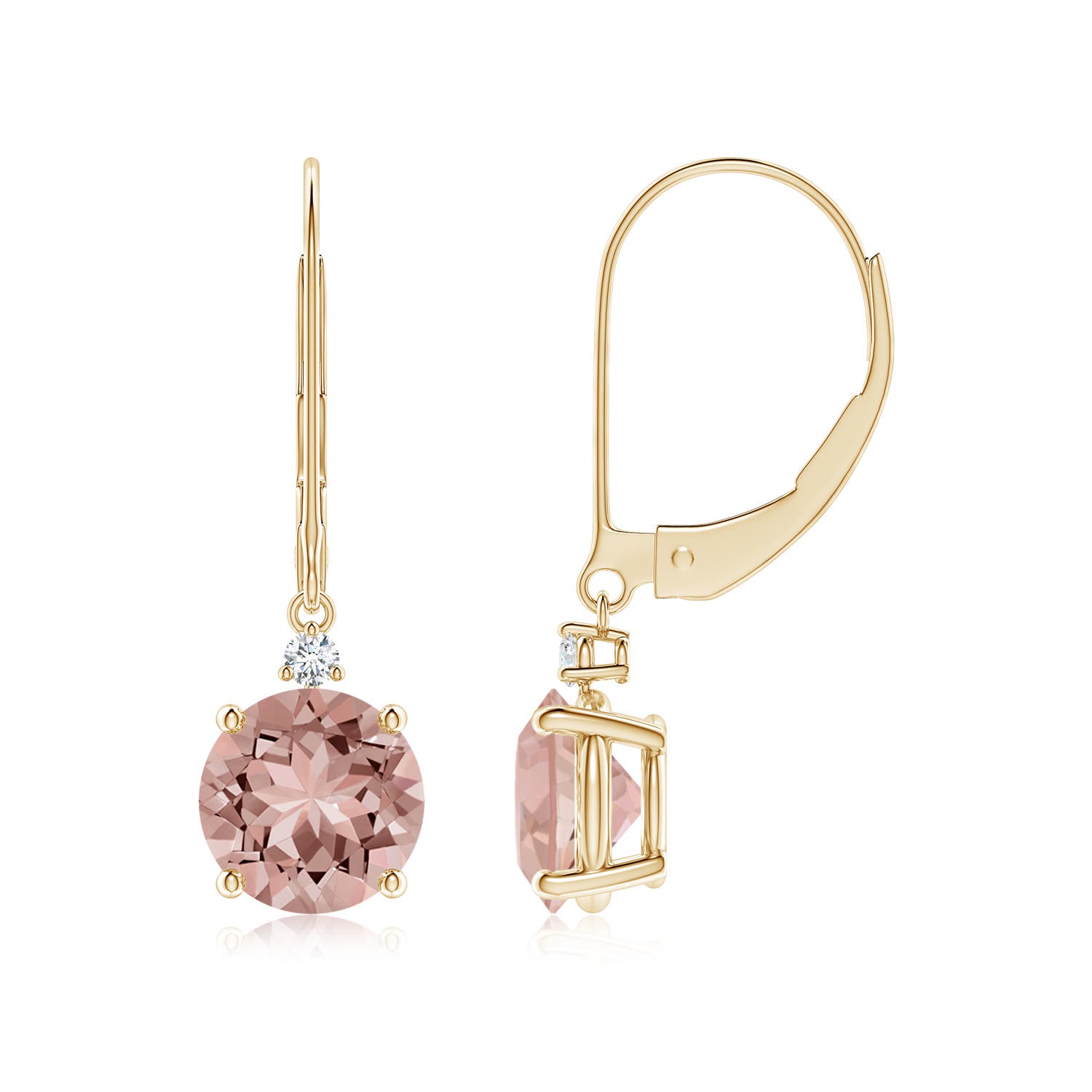 7mm AAAA Morganite and Diamond Leverback Drop Earrings in 18K Yellow Gold