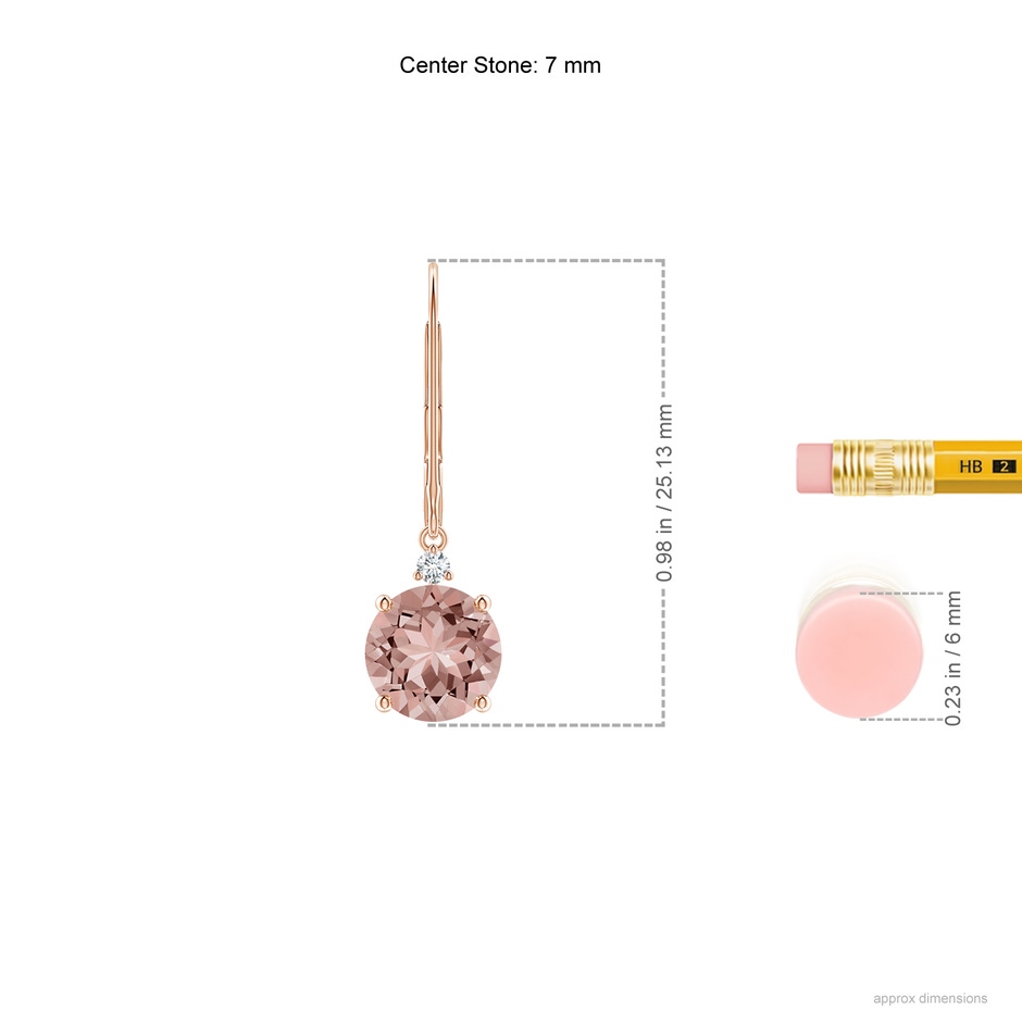 7mm AAAA Morganite and Diamond Leverback Drop Earrings in Rose Gold ruler