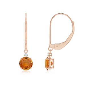 5mm AAA Orange Sapphire and Diamond Leverback Drop Earrings in 9K Rose Gold