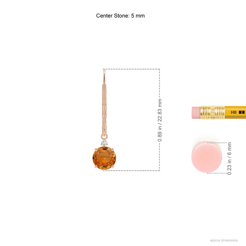 5mm AAA Orange Sapphire and Diamond Leverback Drop Earrings in 9K Rose Gold ruler