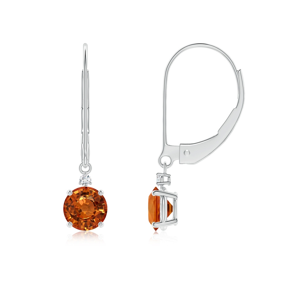5mm AAAA Orange Sapphire and Diamond Leverback Drop Earrings in 18K White Gold