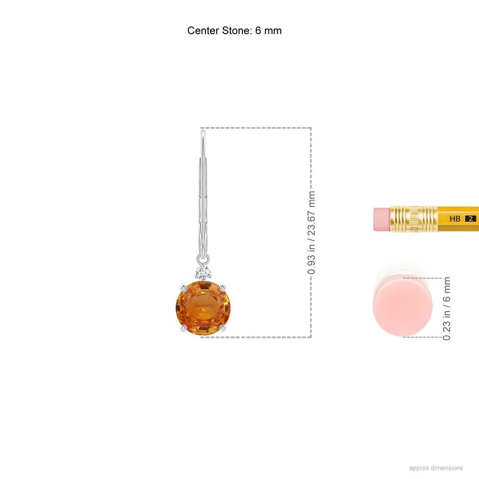 6mm AAA Orange Sapphire and Diamond Leverback Drop Earrings in White Gold ruler