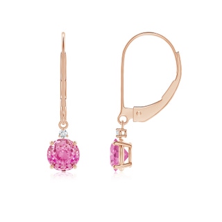 5mm AA Pink Sapphire and Diamond Leverback Drop Earrings in Rose Gold