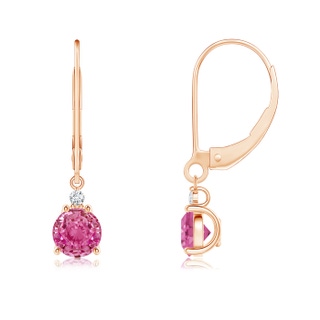 5mm AAA Pink Sapphire and Diamond Leverback Drop Earrings in 10K Rose Gold