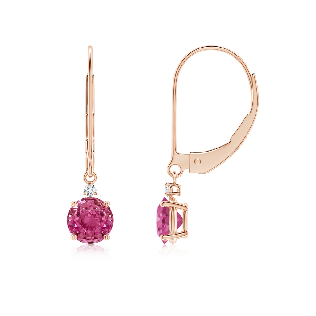5mm AAAA Pink Sapphire and Diamond Leverback Drop Earrings in Rose Gold