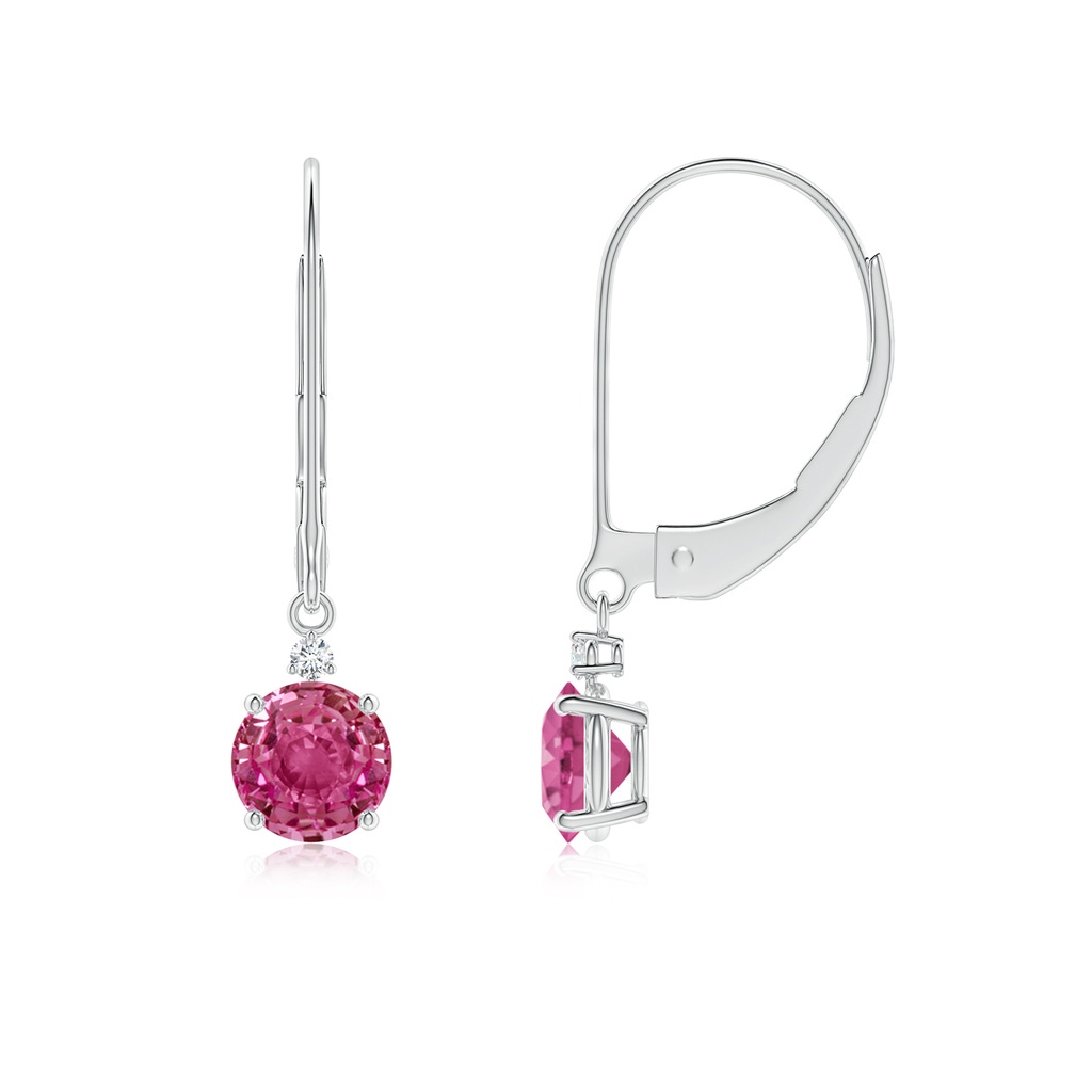 5mm AAAA Pink Sapphire and Diamond Leverback Drop Earrings in White Gold