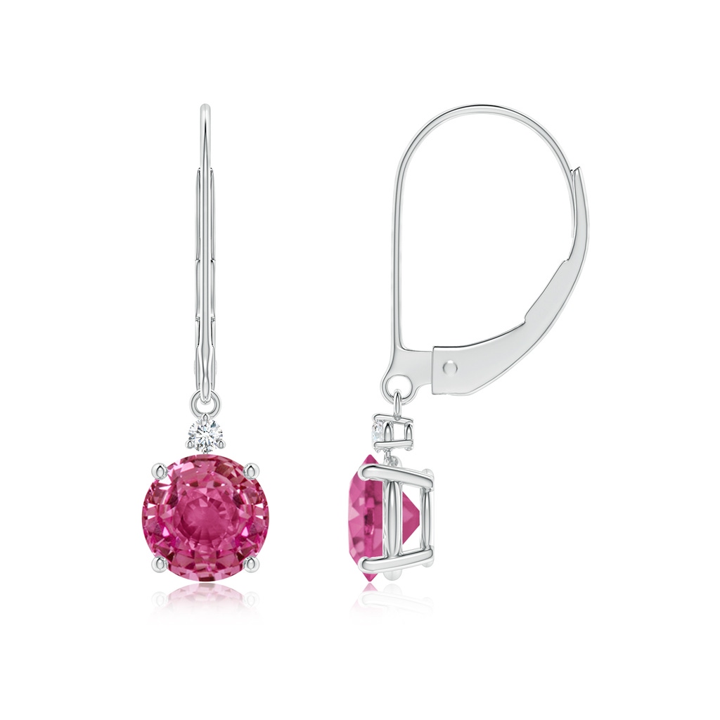 6mm AAAA Pink Sapphire and Diamond Leverback Drop Earrings in P950 Platinum
