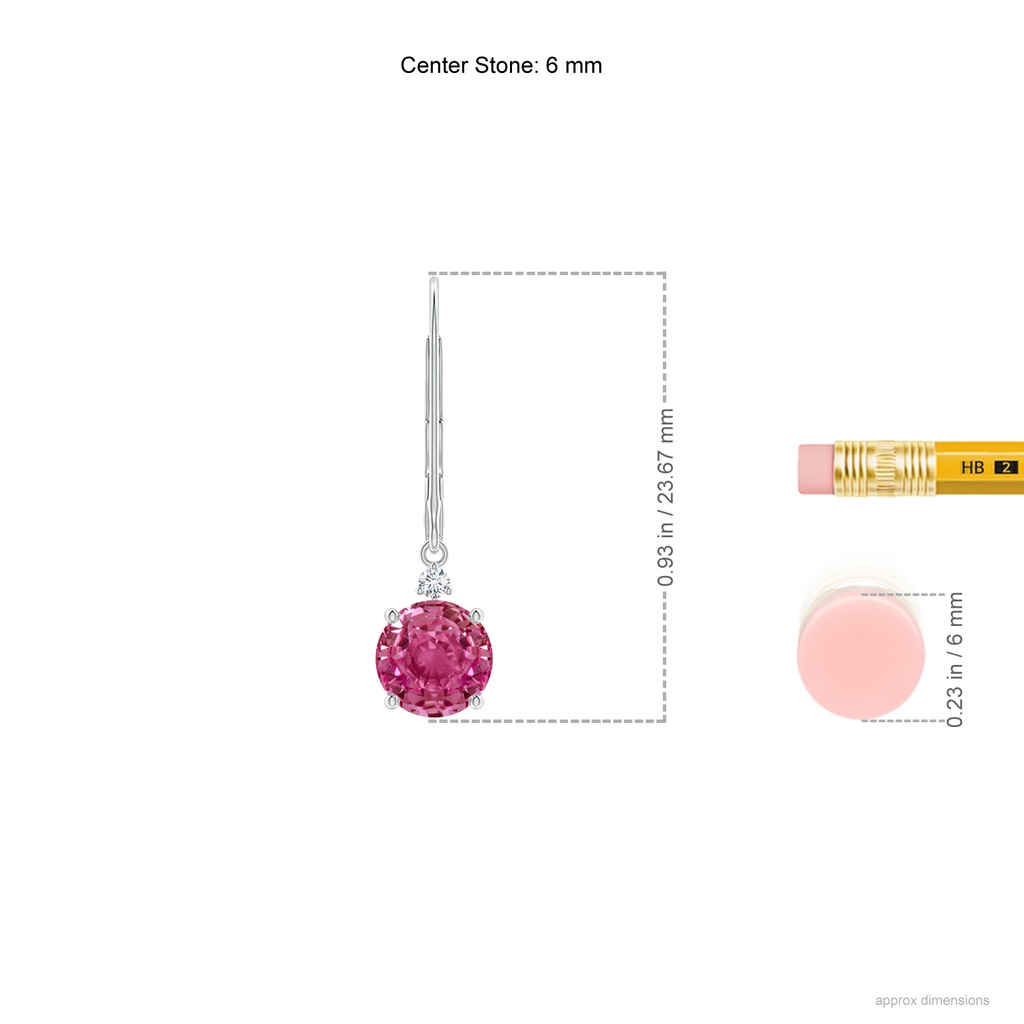 6mm AAAA Pink Sapphire and Diamond Leverback Drop Earrings in P950 Platinum Product Image