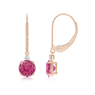 6mm AAAA Pink Sapphire and Diamond Leverback Drop Earrings in Rose Gold