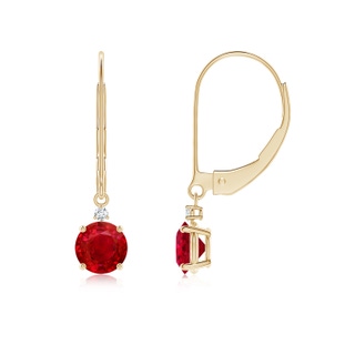 5mm AAA Ruby and Diamond Leverback Drop Earrings in 10K Yellow Gold