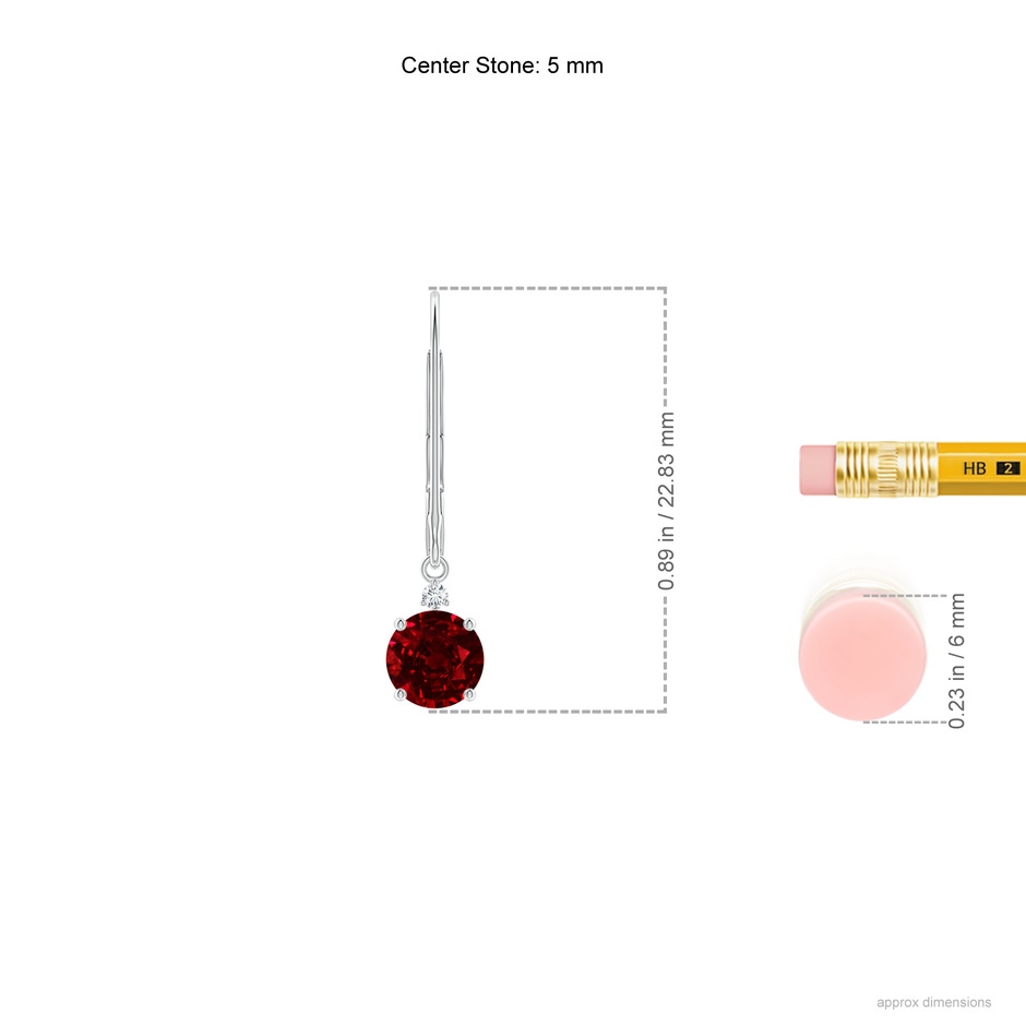 5mm Lab-Grown Ruby and Diamond Leverback Drop Earrings in White Gold ruler