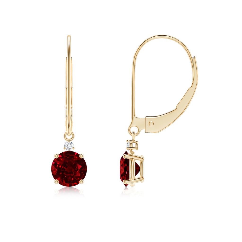 5mm AAAA Ruby and Diamond Leverback Drop Earrings in Yellow Gold