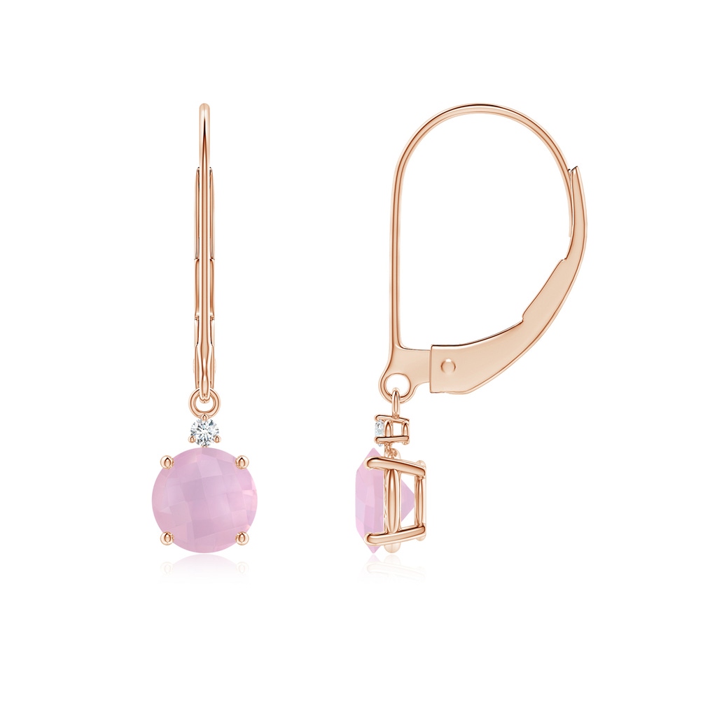 5mm AAAA Rose Quartz and Diamond Leverback Drop Earrings in Rose Gold