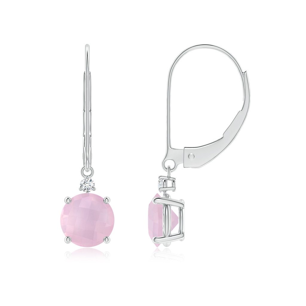 6mm AAA Rose Quartz and Diamond Leverback Drop Earrings in White Gold