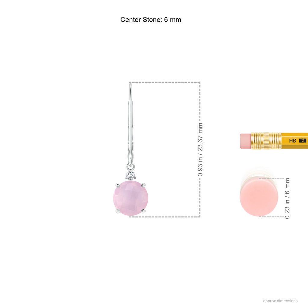 6mm AAA Rose Quartz and Diamond Leverback Drop Earrings in White Gold Ruler