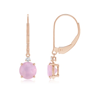 6mm AAAA Rose Quartz and Diamond Leverback Drop Earrings in Rose Gold