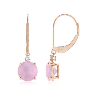 7mm AAAA Rose Quartz and Diamond Leverback Drop Earrings in Rose Gold