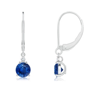 5mm AAA Blue Sapphire and Diamond Leverback Drop Earrings in 9K White Gold