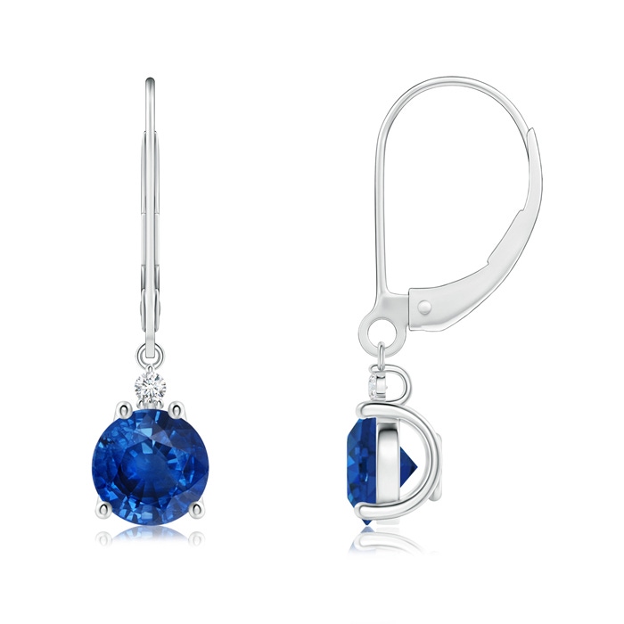 6mm AAA Blue Sapphire and Diamond Leverback Drop Earrings in White Gold 