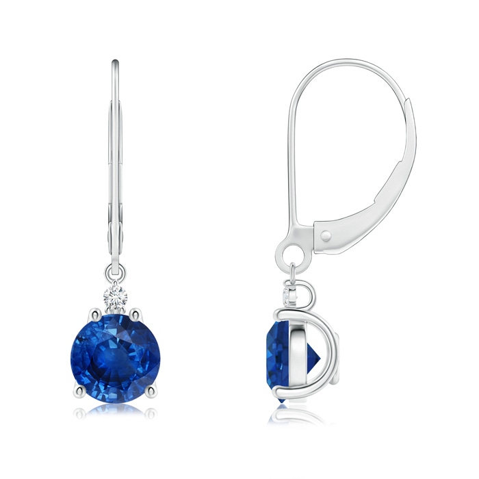 6mm AAA Blue Sapphire and Diamond Leverback Drop Earrings in White Gold
