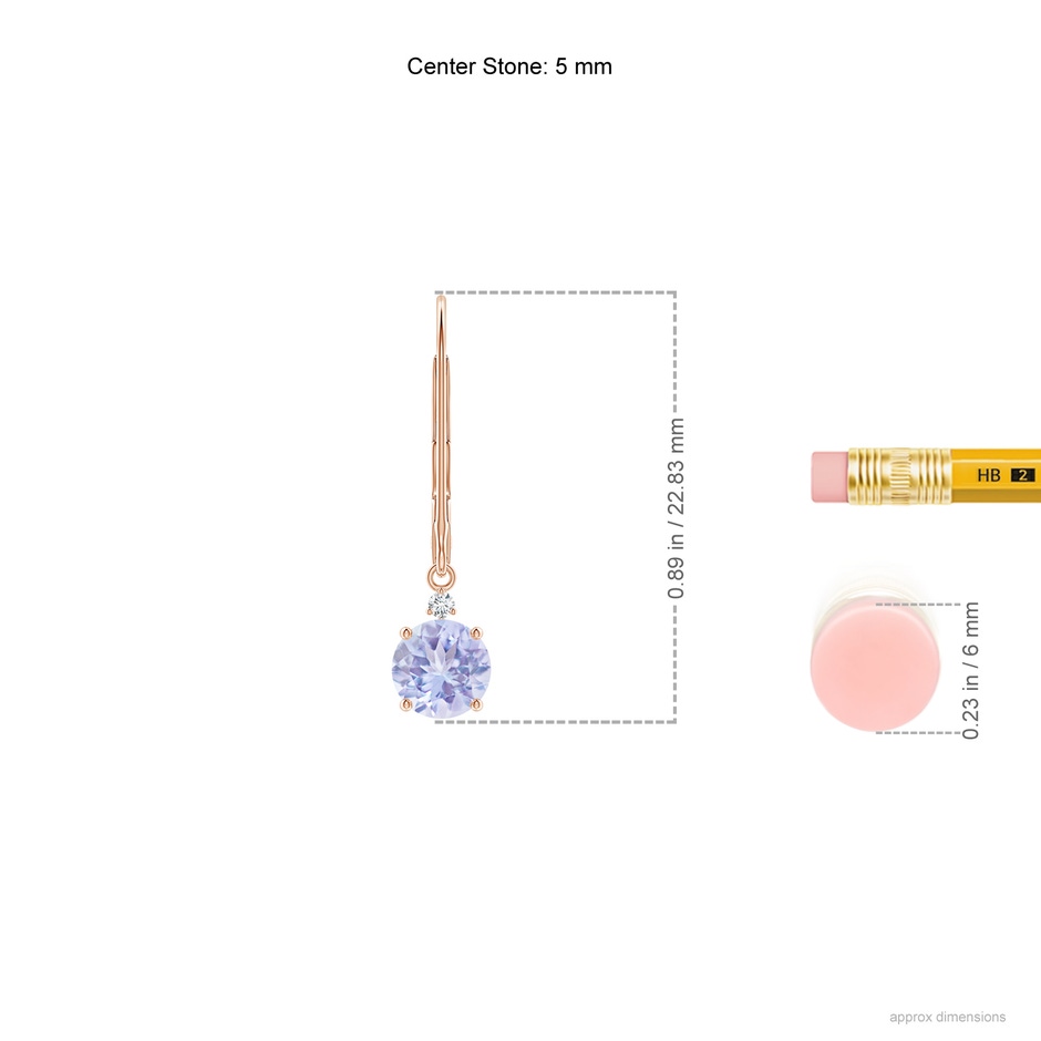 5mm A Tanzanite and Diamond Leverback Drop Earrings in Rose Gold ruler