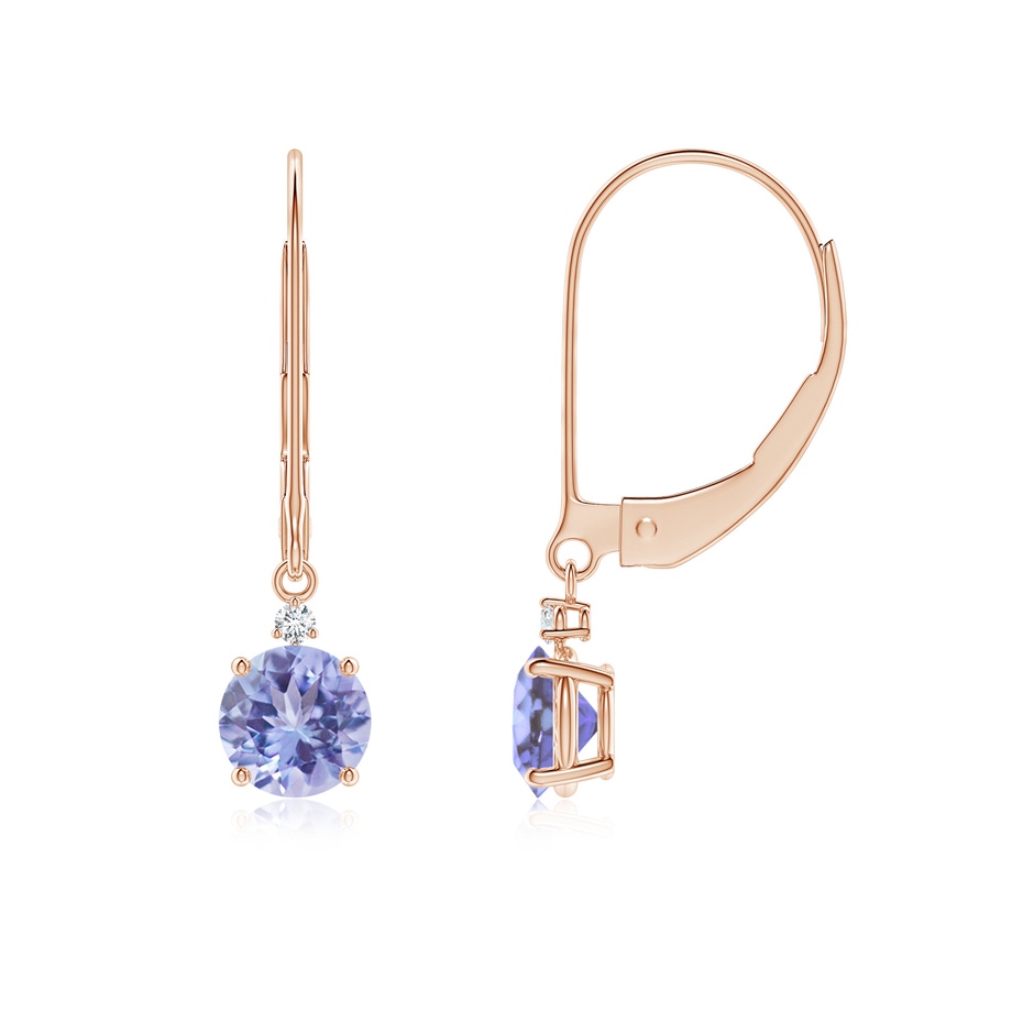 5mm AA Tanzanite and Diamond Leverback Drop Earrings in Rose Gold 