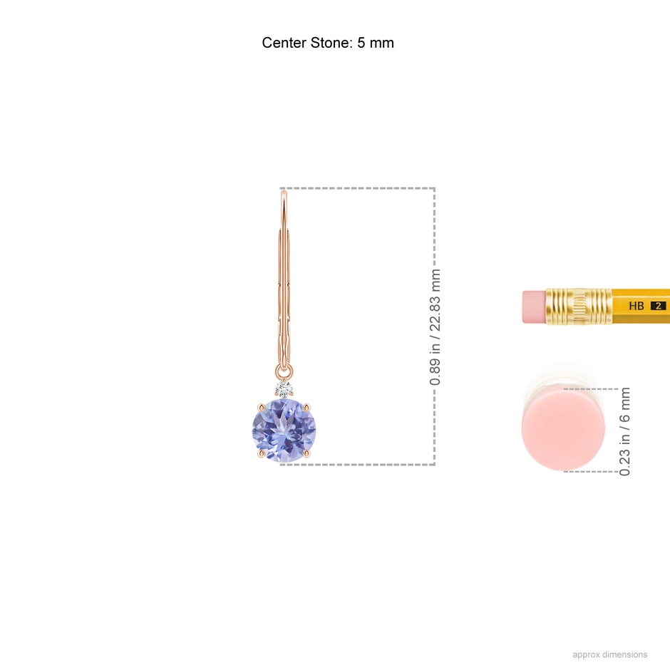 5mm AA Tanzanite and Diamond Leverback Drop Earrings in Rose Gold ruler